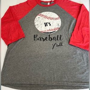 “It’s Baseball Y’all” Canvas Brand T-shirt Gray, Red & White